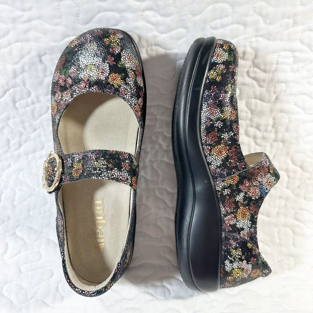 Alegria Kourtney Garland Mary Jane Multi Floral Leather Sparkle Size 36 USA 6.5 - Picture 1 of 9